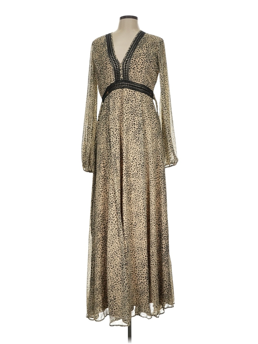 Baltic Born Large Beige and Black V-Neck Long Sleeve Maxi Dress